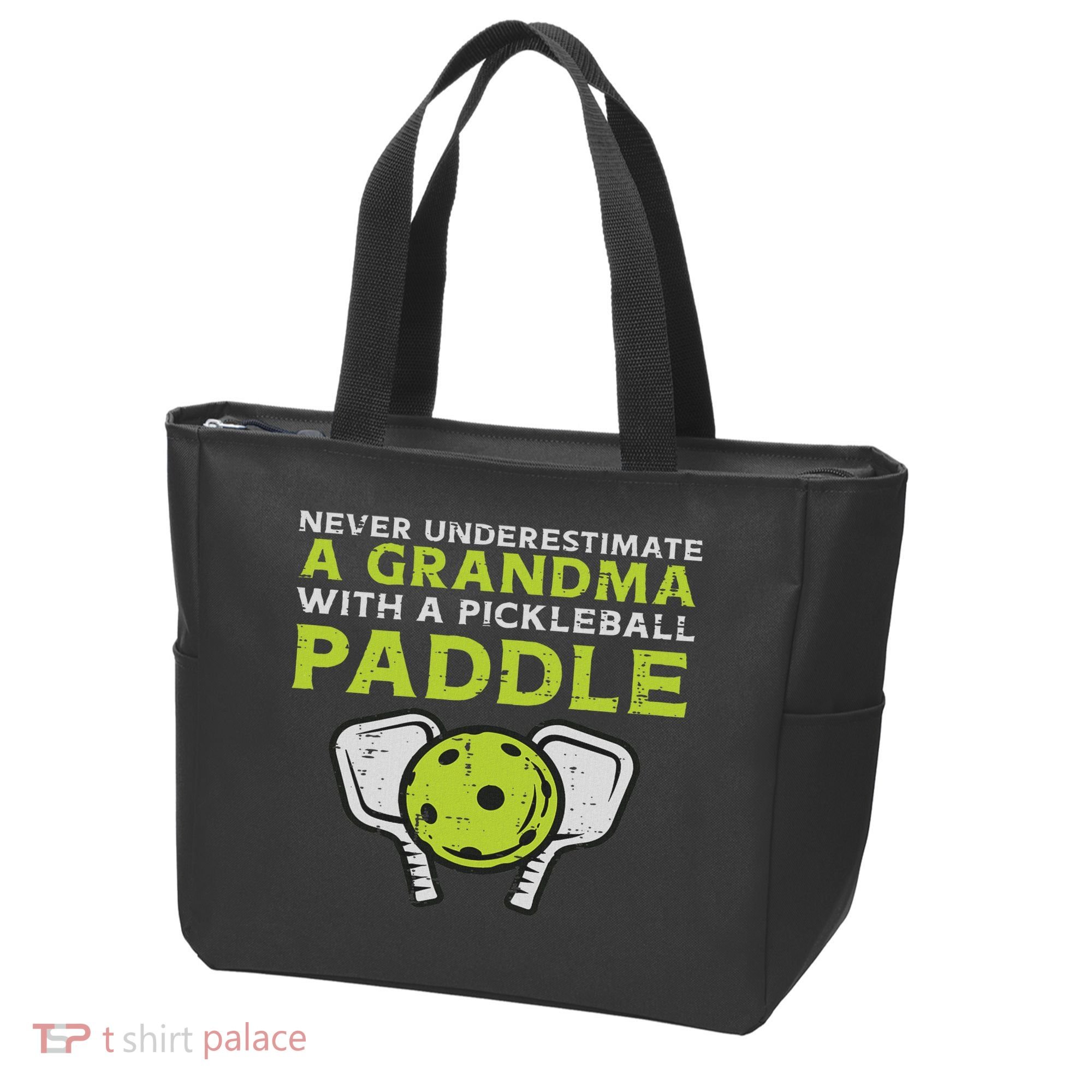 Never Underestimate Grandma With Pickleball Paddle Women Tote Bag