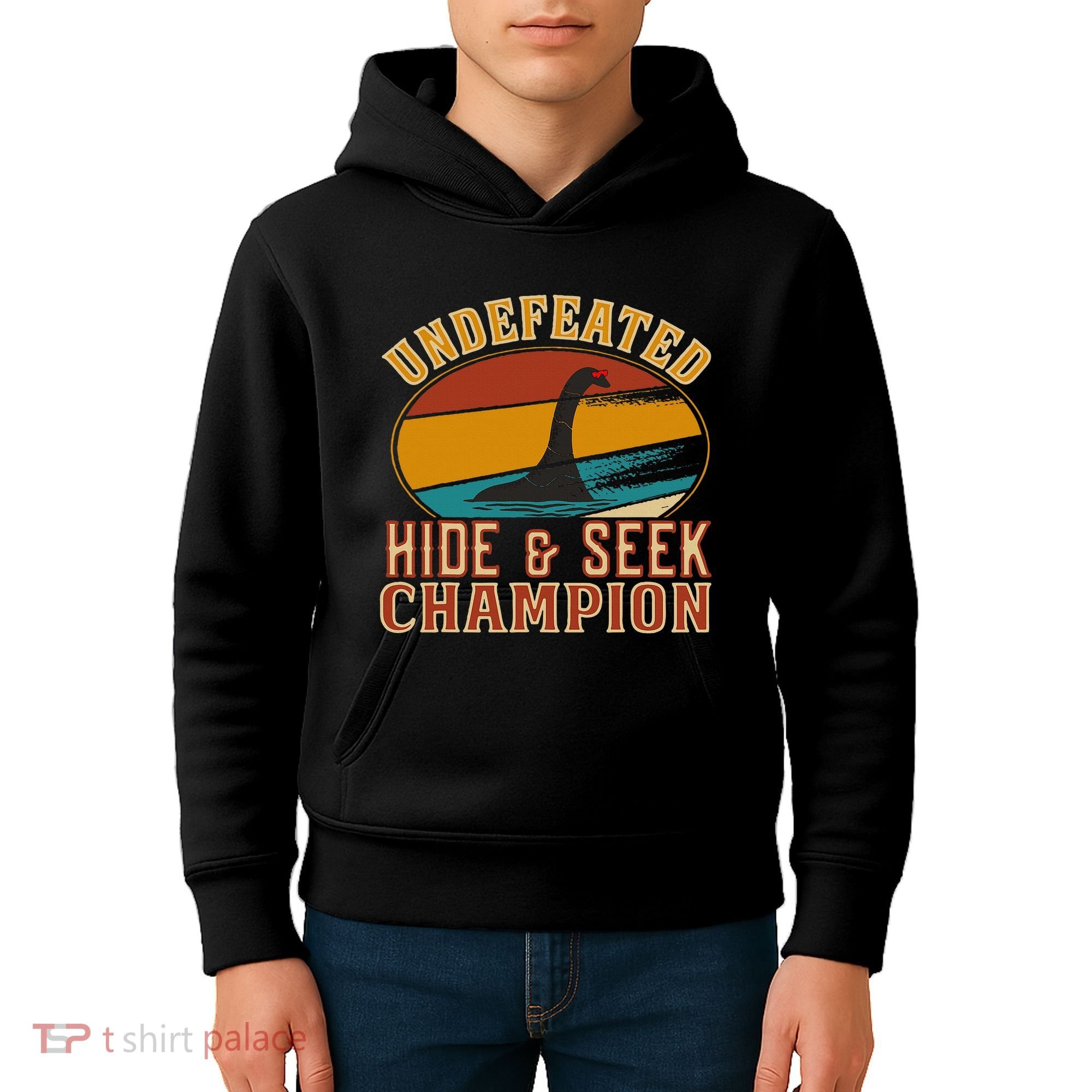 Nessie Undefeated Hide And Seek Champion Funny Nessie Kids Hoodie