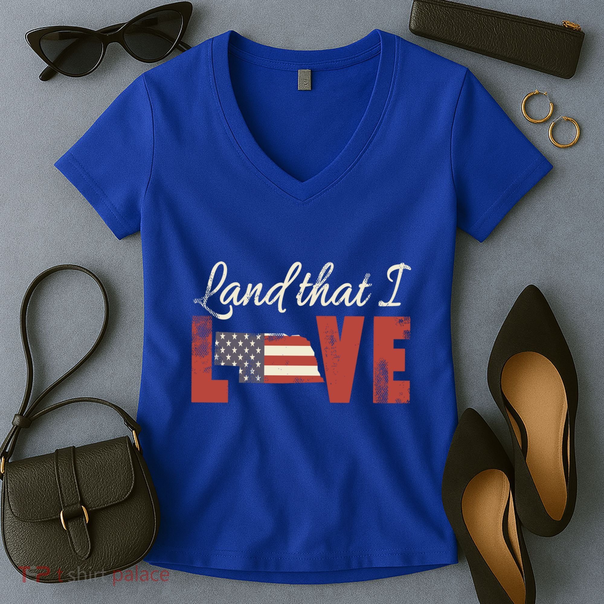 Nebraska Usa Land That I Love Patriotic July 4th Gift Women's V-Neck T-Shirt