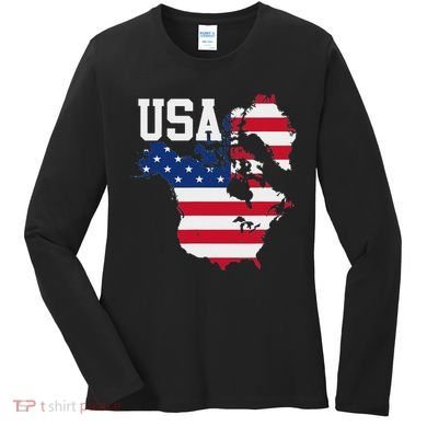 New Usa Map Now Featuring Canada And Greenland Funny Women's Long Sleeve Shirt