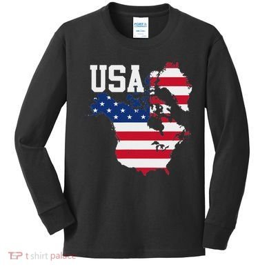 New Usa Map Now Featuring Canada And Greenland Funny Kids Long Sleeve Shirt