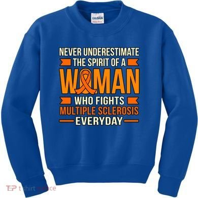 Never Underestimate Multiple Sclerosis Awareness Graphic Gift Kids Sweatshirt