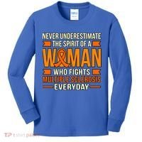 Never Underestimate Multiple Sclerosis Awareness Graphic Gift Kids Long Sleeve Shirt thumb 0