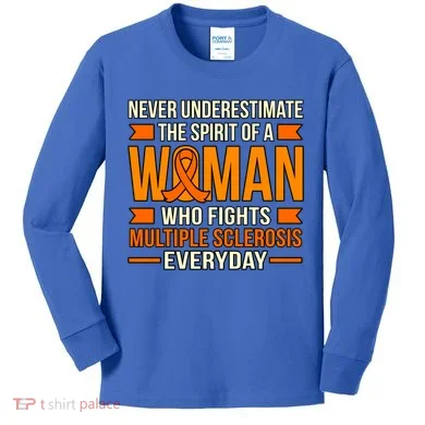 Never Underestimate Multiple Sclerosis Awareness Graphic Gift Kids Long Sleeve Shirt