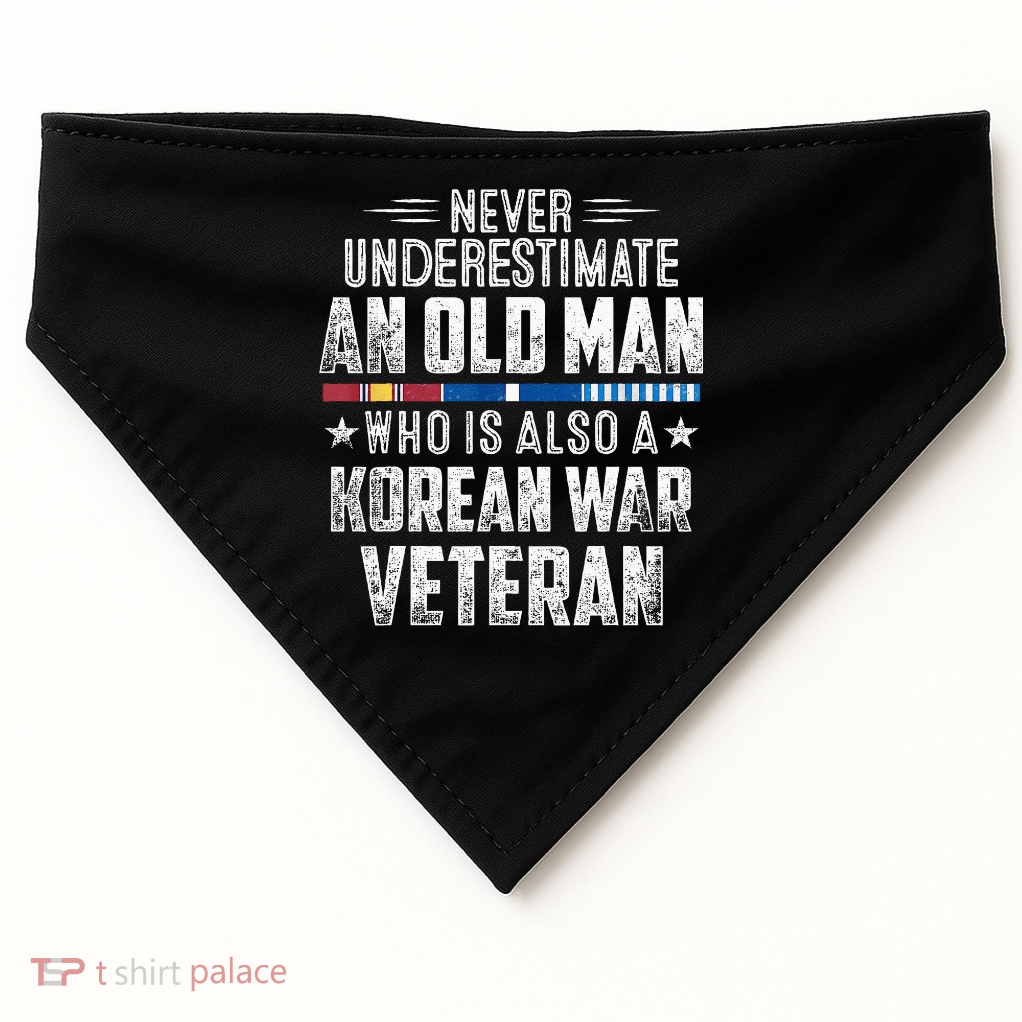Never Underestimate OLD MAN Korean War Veteran Grandpa USA-Made Doggie Bandana