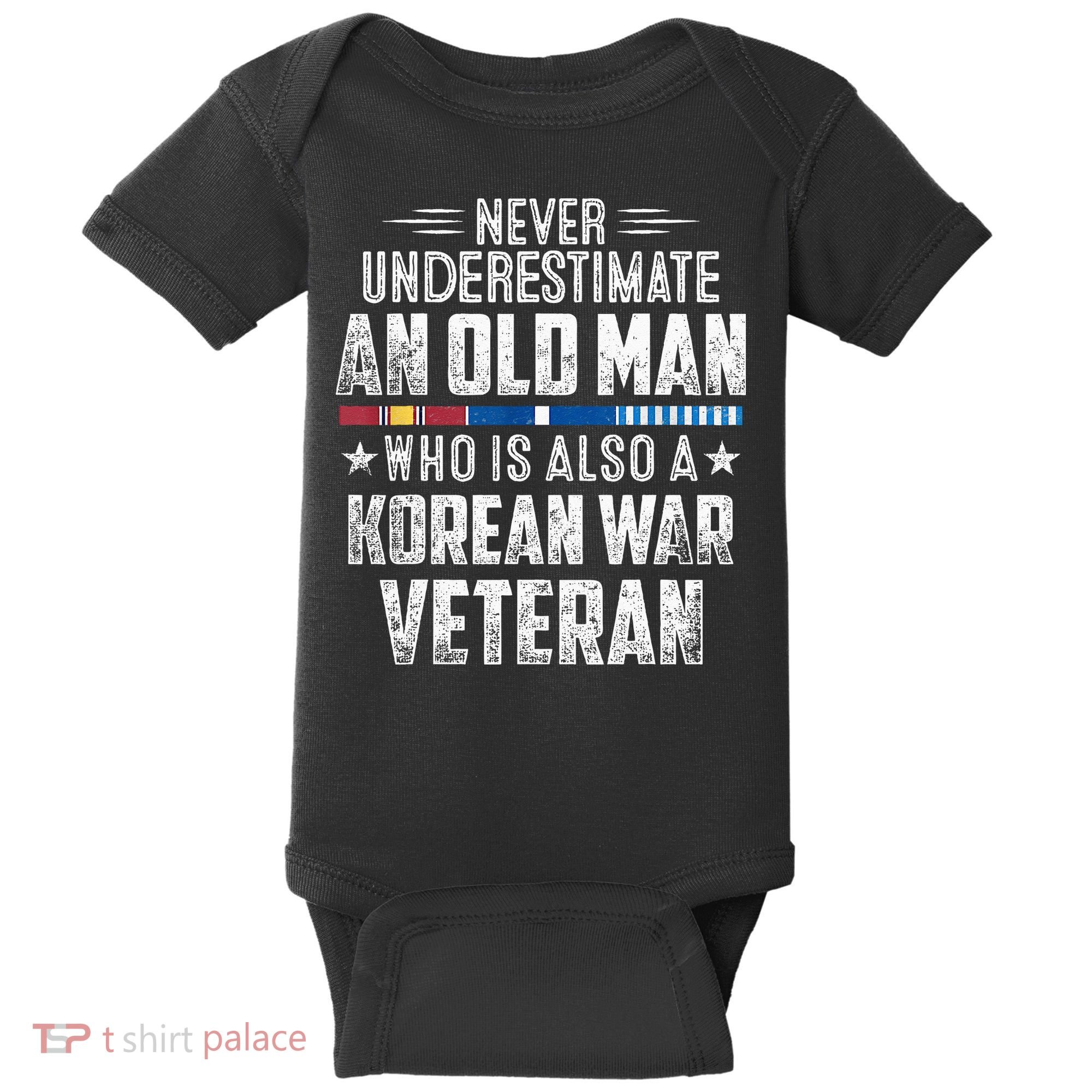 Never Underestimate OLD MAN Korean War Veteran Grandpa Baby Bodysuit
