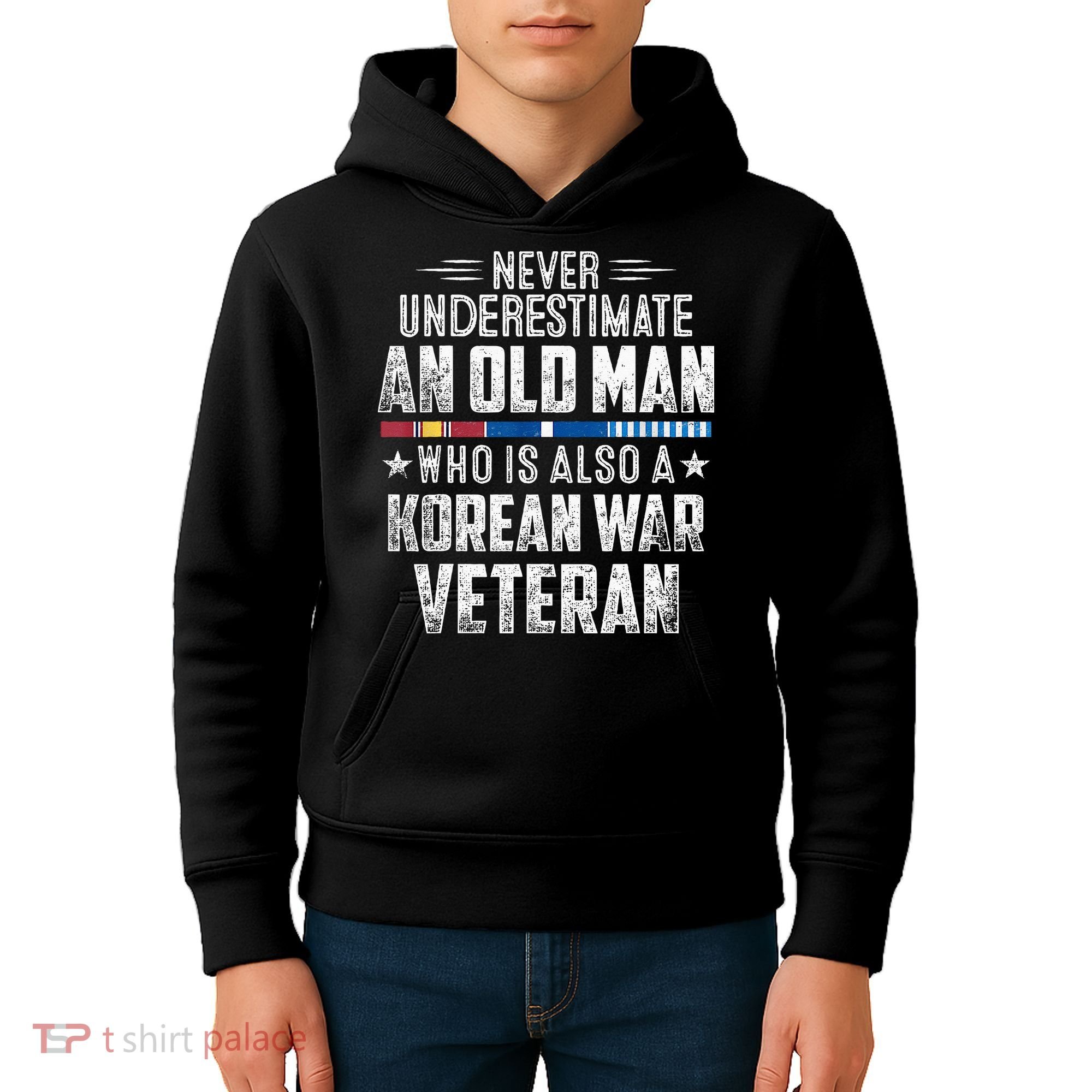 Never Underestimate OLD MAN Korean War Veteran Grandpa Kids Hoodie