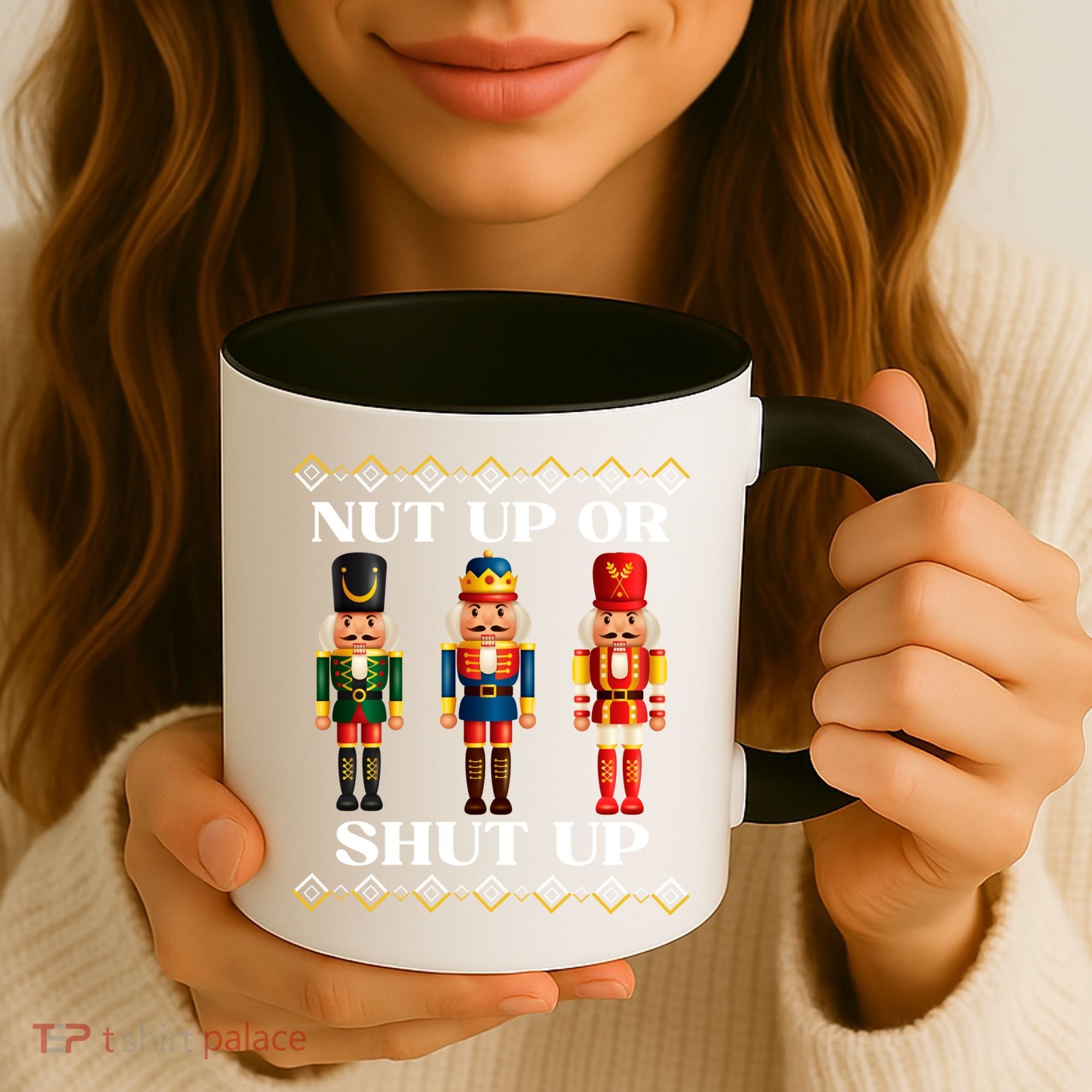 Nut Up Or Shut Up Funny & Tacky Embellished Nutcracker Xmas Coffee Mug