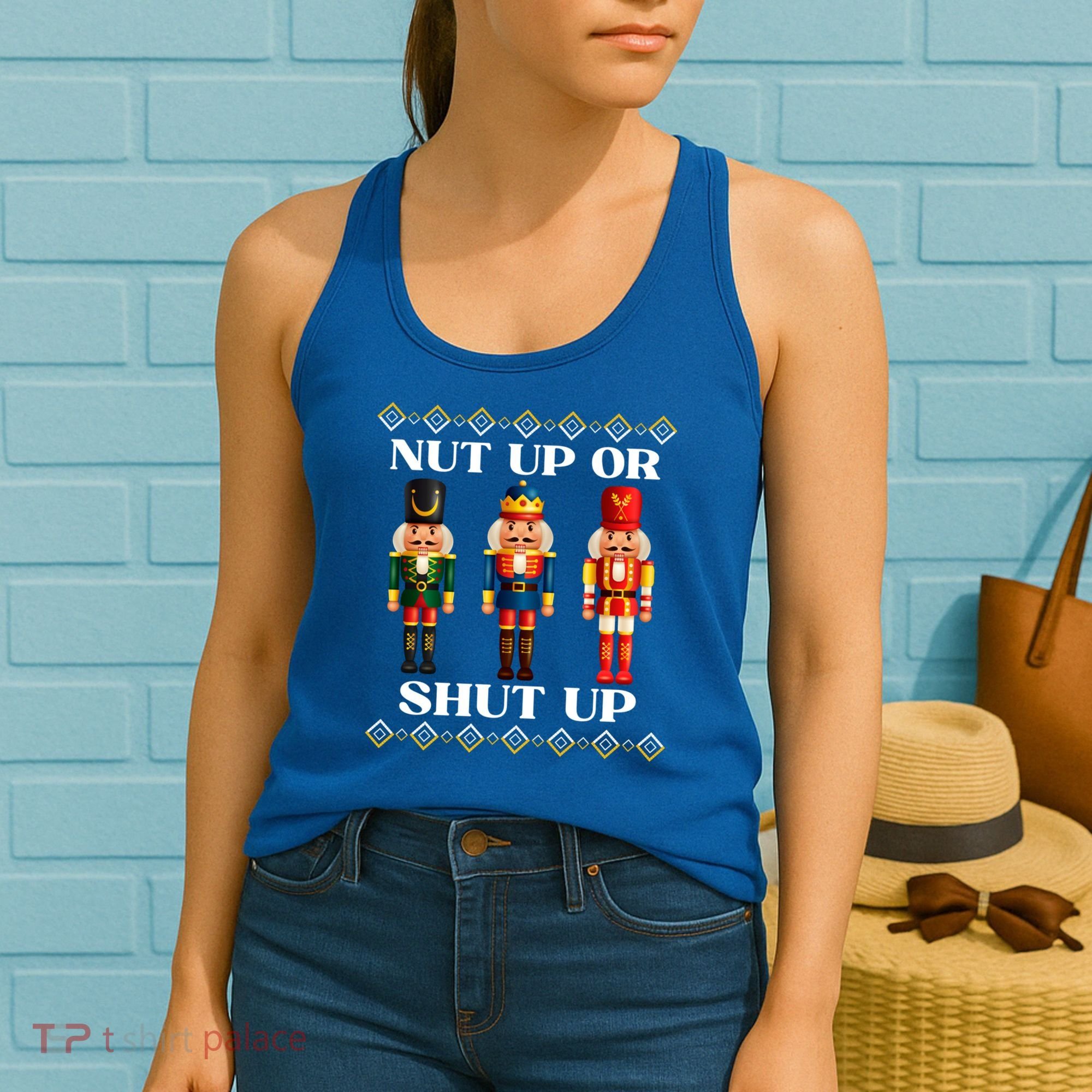 Nut Up Or Shut Up Funny & Tacky Embellished Nutcracker Xmas Women's Tank Top