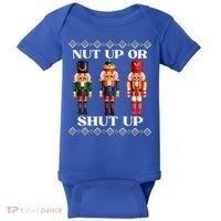 Nut Up Or Shut Up Funny & Tacky Embellished Nutcracker Xmas Baby Bodysuit thumb 0