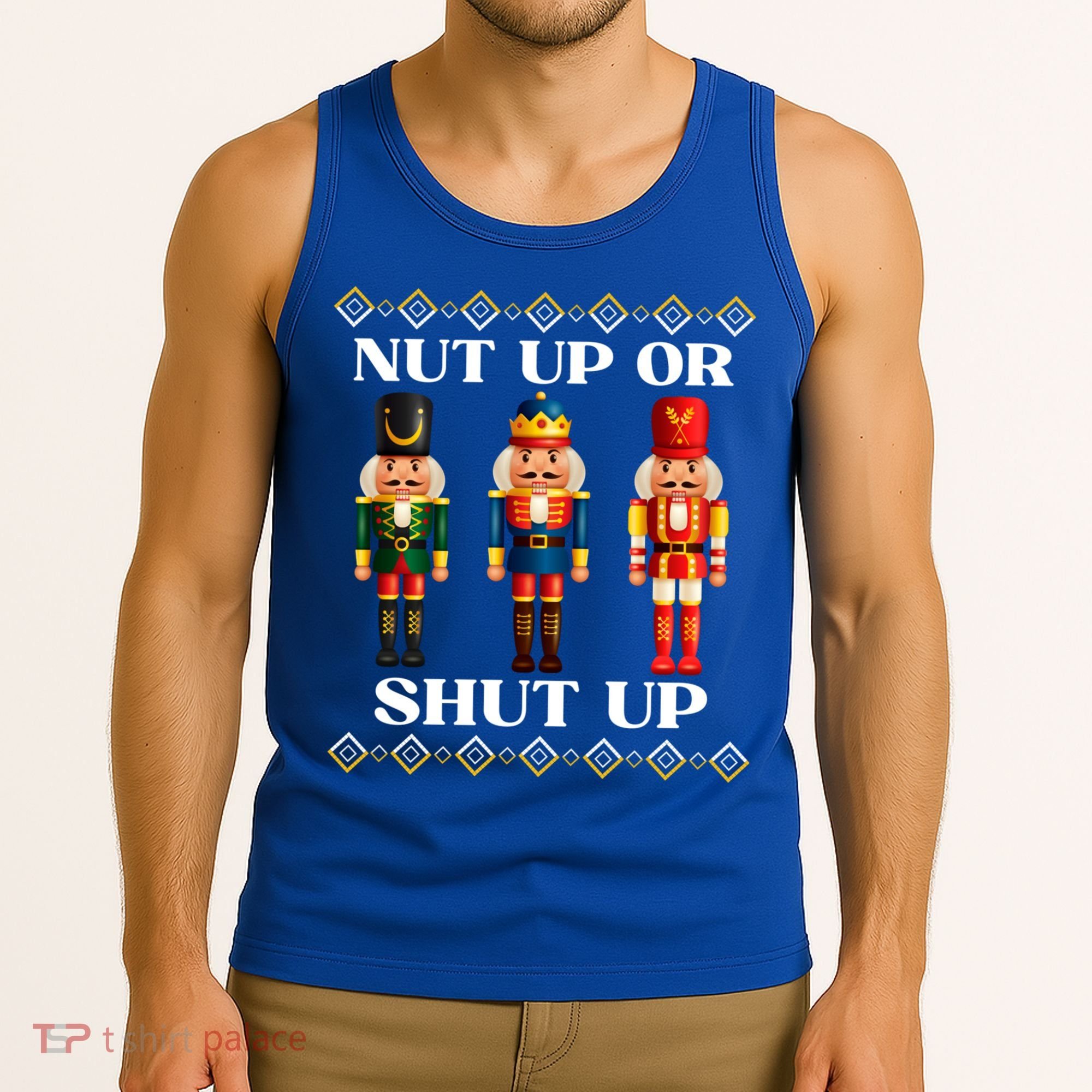 Nut Up Or Shut Up Funny & Tacky Embellished Nutcracker Xmas Tank Top
