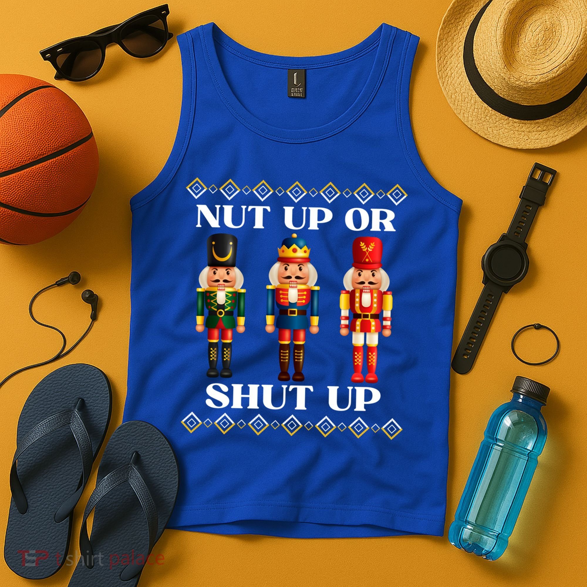 Nut Up Or Shut Up Funny & Tacky Embellished Nutcracker Xmas Tank Top
