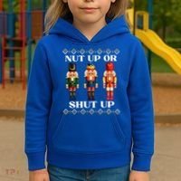 Nut Up Or Shut Up Funny & Tacky Embellished Nutcracker Xmas Kids Hoodie thumb 3