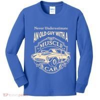 Never Underestimate Old Guy With A Muscle Car Classic Cars Gift Kids Long Sleeve Shirt thumb 0
