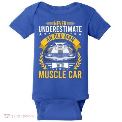 Never Underestimate Old With Muscle Car Great Gift Baby Bodysuit