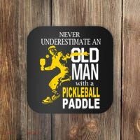 Never Underestimate Old Man With Pickleball Paddle Coaster thumb 0