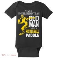 Never Underestimate Old Man With Pickleball Paddle Baby Bodysuit thumb 0
