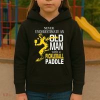 Never Underestimate Old Man With Pickleball Paddle Kids Hoodie thumb 3