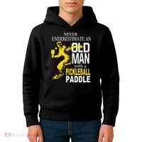 Never Underestimate Old Man With Pickleball Paddle Kids Hoodie thumb 4