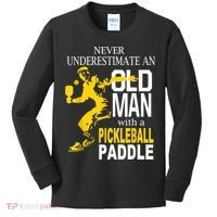 Never Underestimate Old Man With Pickleball Paddle Kids Long Sleeve Shirt thumb 0