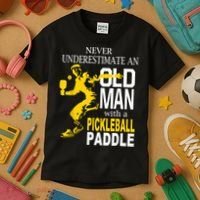 Never Underestimate Old Man With Pickleball Paddle Kids T-Shirt thumb 3