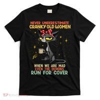 Never Underestimate Old Cranky Women Funny Cat Retro Vintage T-Shirt thumb 0