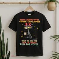 Never Underestimate Old Cranky Women Funny Cat Retro Vintage T-Shirt thumb 2