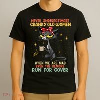Never Underestimate Old Cranky Women Funny Cat Retro Vintage T-Shirt thumb 3