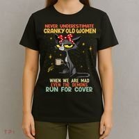 Never Underestimate Old Cranky Women Funny Cat Retro Vintage T-Shirt thumb 4