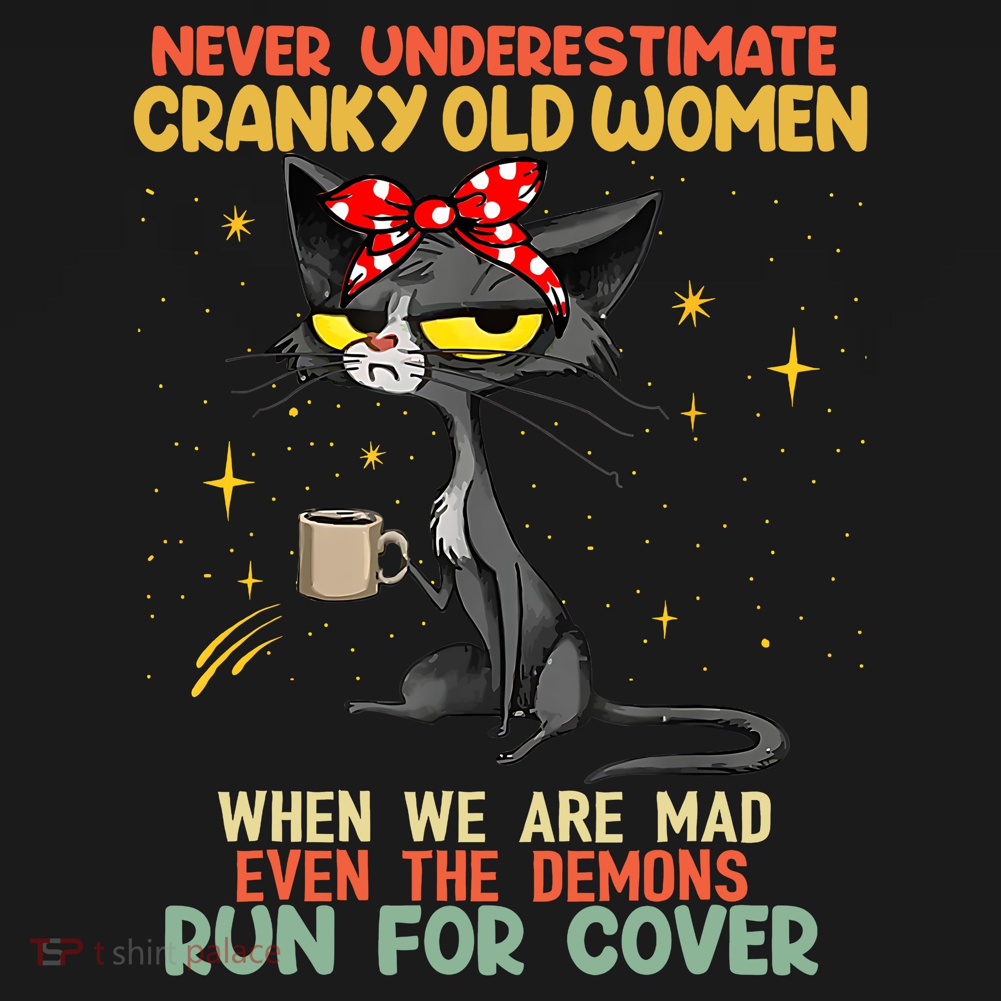 Never Underestimate Old Cranky Women Funny Cat Retro Vintage T-Shirt