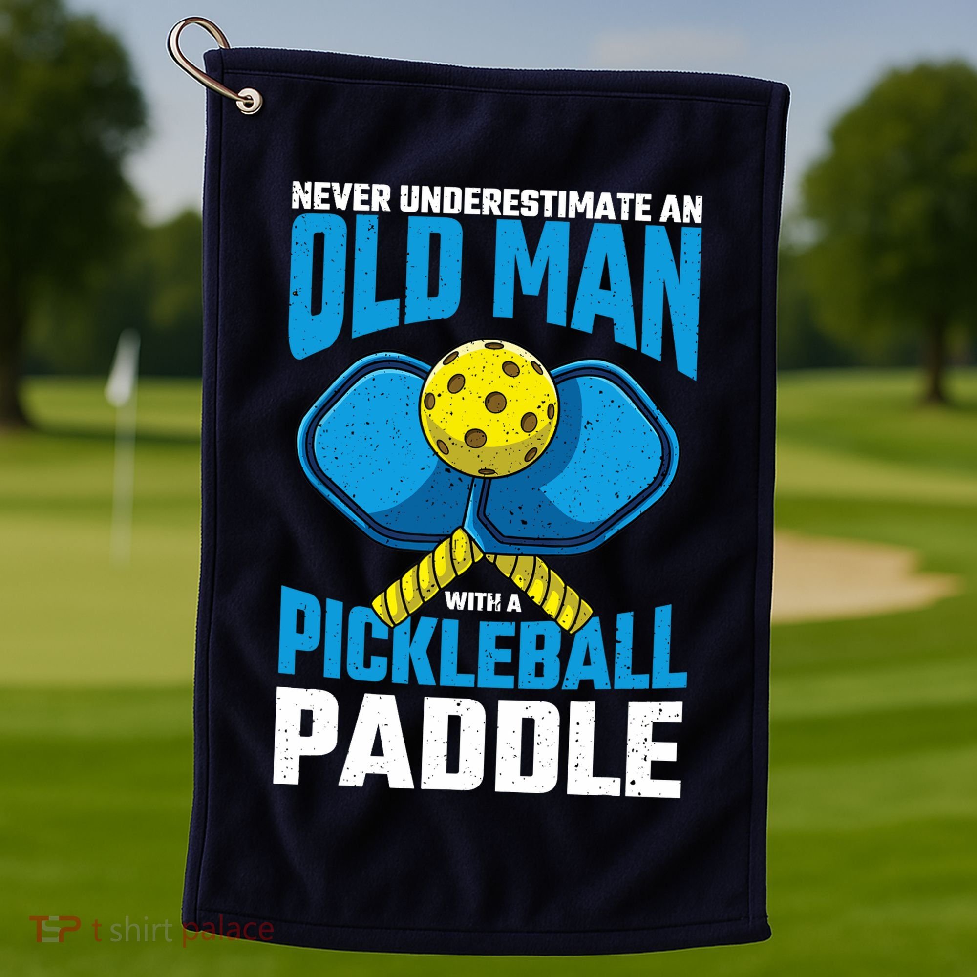 Never Underestimate Old Man Pickleball Paddle Dad Husband Golf Towel
