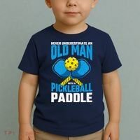Never Underestimate Old Man Pickleball Paddle Dad Husband Toddler T-Shirt thumb 2
