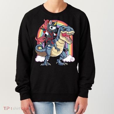 Ninja Unicorn Riding Dinosaur T Rex Funny Rainbow Gift Women's Sweatshirt
