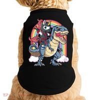 Ninja Unicorn Riding Dinosaur T Rex Funny Rainbow Gift Doggie Tank thumb 0