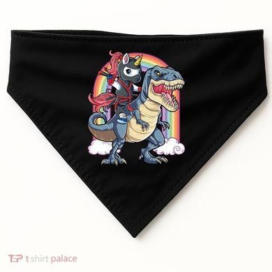 Ninja Unicorn Riding Dinosaur T Rex Funny Rainbow Gift USA-Made Doggie Bandana