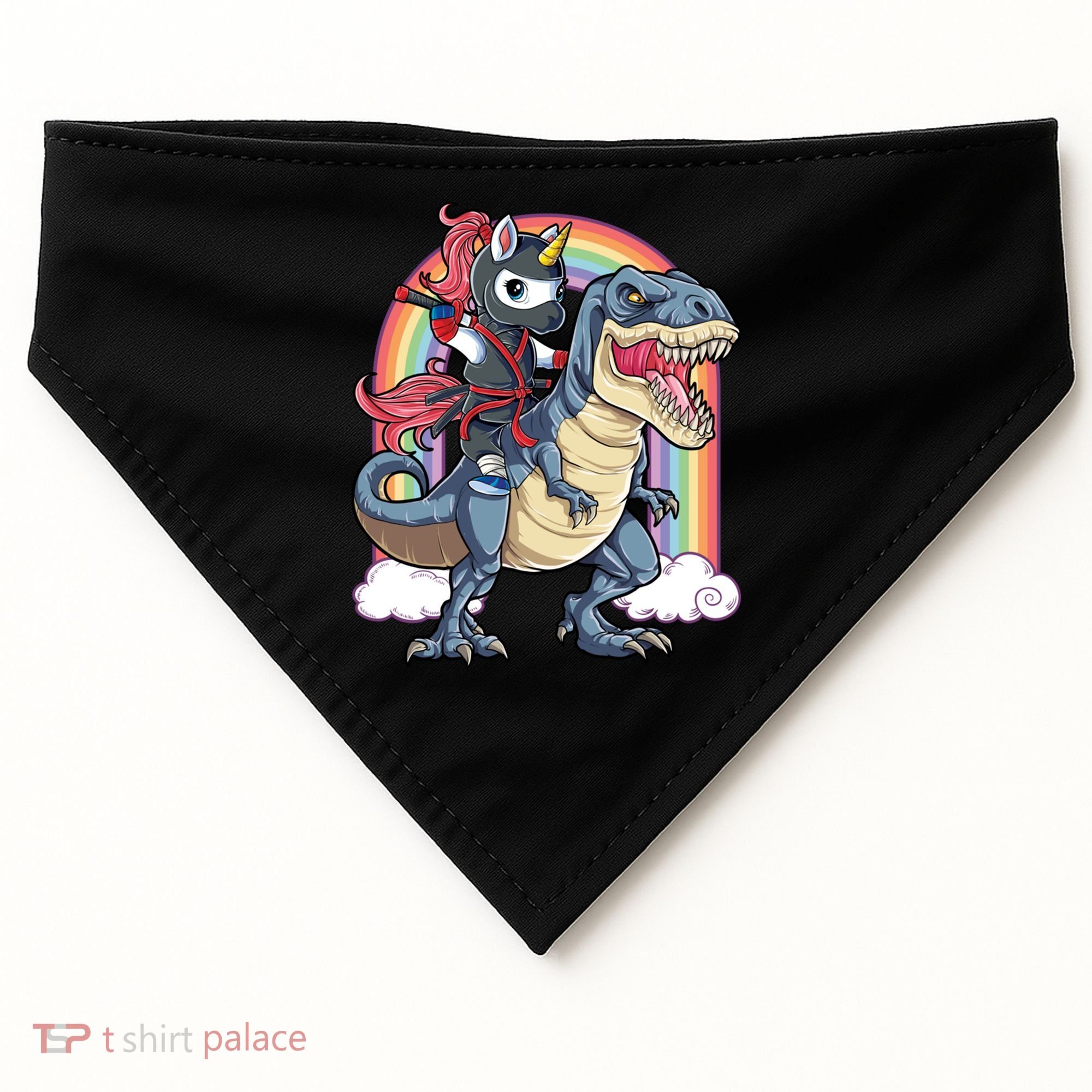 Ninja Unicorn Riding Dinosaur T Rex Funny Rainbow Gift USA-Made Doggie Bandana