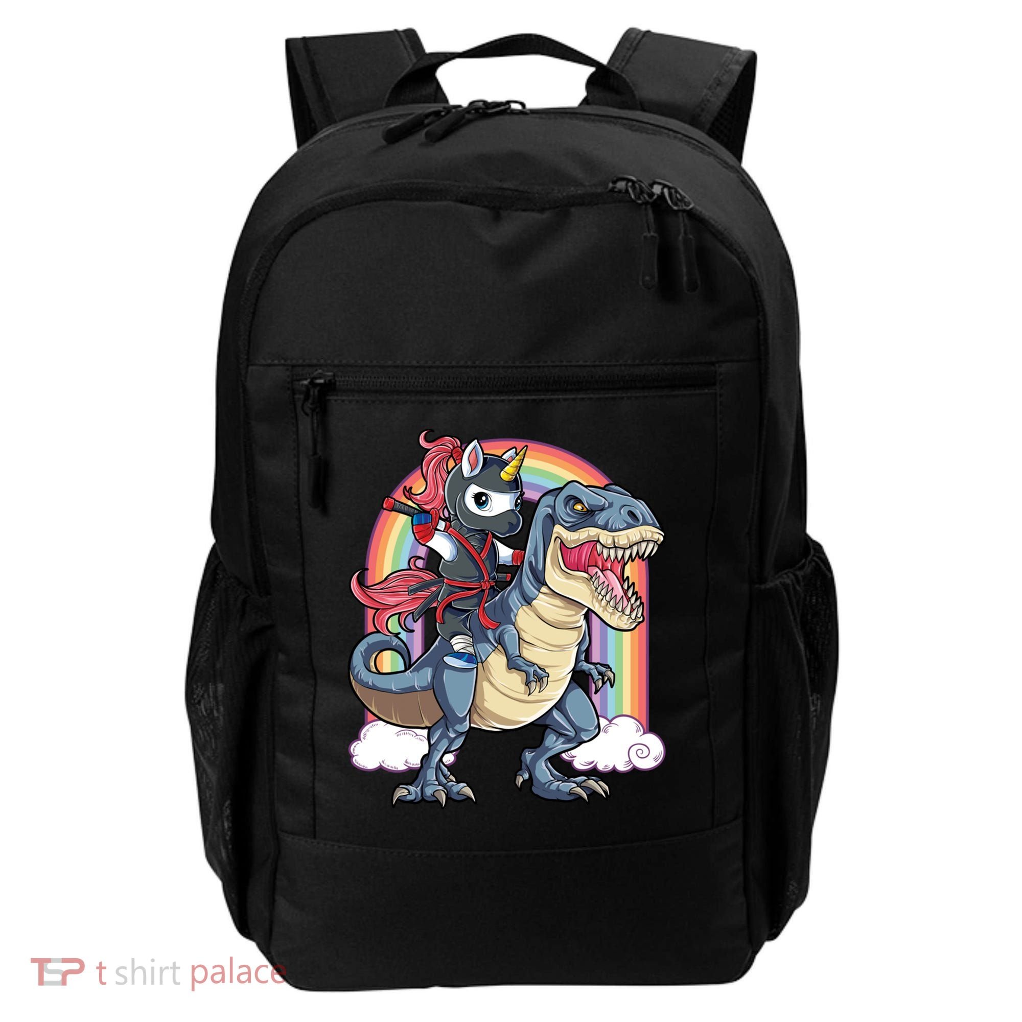 Ninja Unicorn Riding Dinosaur T Rex Funny Rainbow Gift Backpack