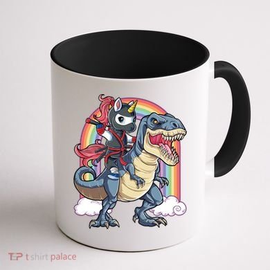 Ninja Unicorn Riding Dinosaur T Rex Funny Rainbow Gift Coffee Mug back