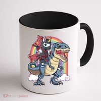 Ninja Unicorn Riding Dinosaur T Rex Funny Rainbow Gift Coffee Mug thumb 1