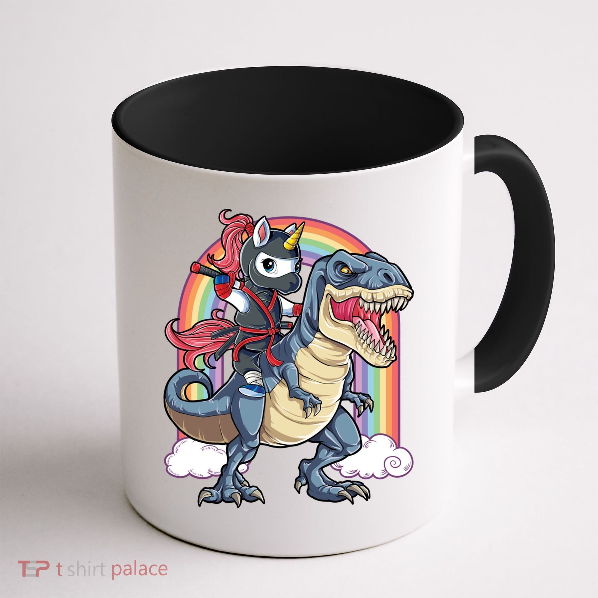 Ninja Unicorn Riding Dinosaur T Rex Funny Rainbow Gift Coffee Mug