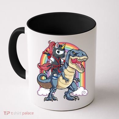 Ninja Unicorn Riding Dinosaur T Rex Funny Rainbow Gift Coffee Mug