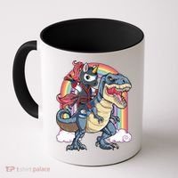 Ninja Unicorn Riding Dinosaur T Rex Funny Rainbow Gift Coffee Mug thumb 0