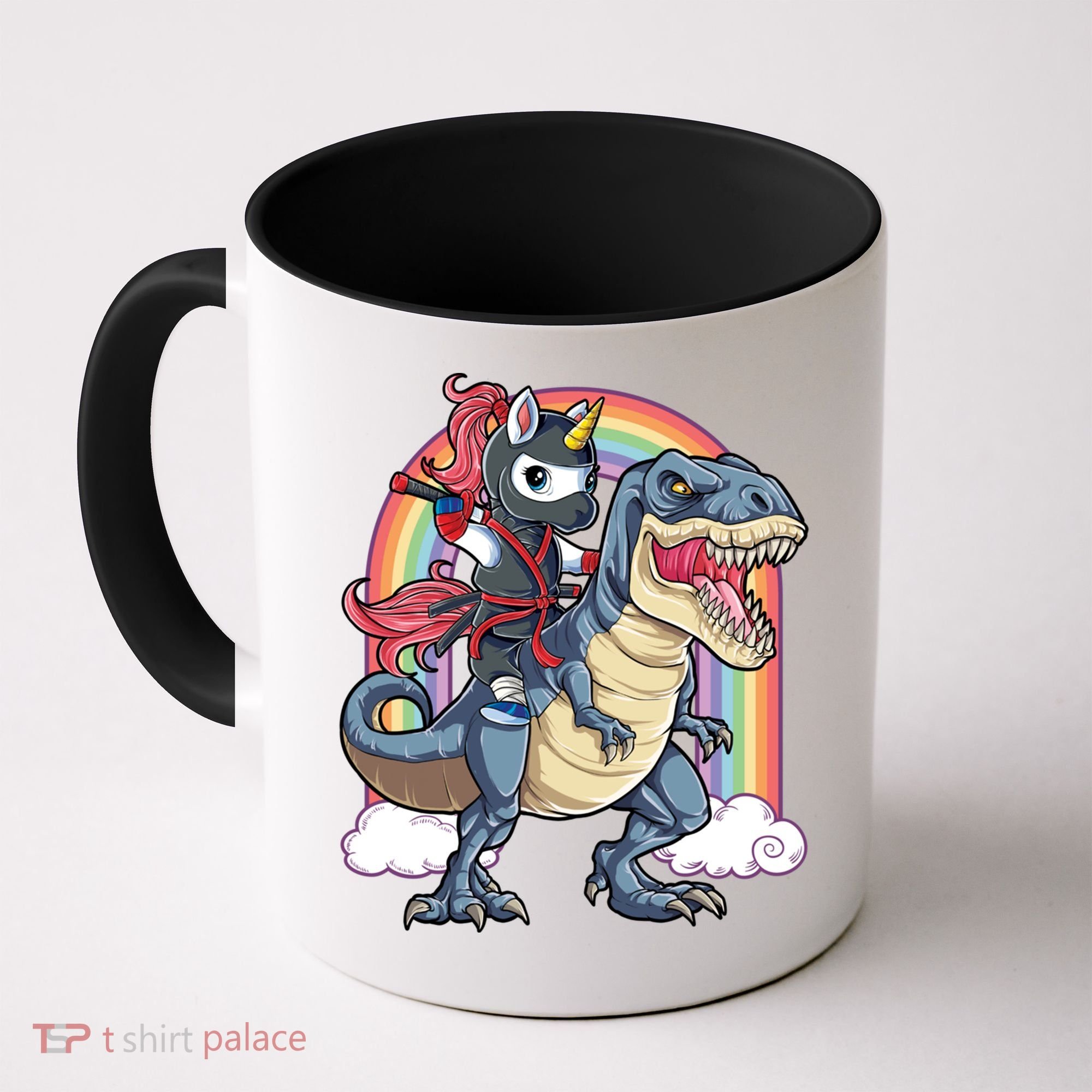 Ninja Unicorn Riding Dinosaur T Rex Funny Rainbow Gift Coffee Mug