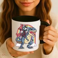 Ninja Unicorn Riding Dinosaur T Rex Funny Rainbow Gift Coffee Mug thumb 3