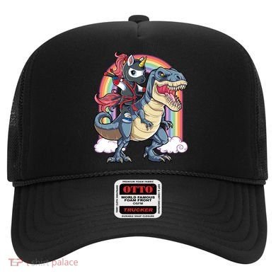 Ninja Unicorn Riding Dinosaur T Rex Funny Rainbow Gift Hat