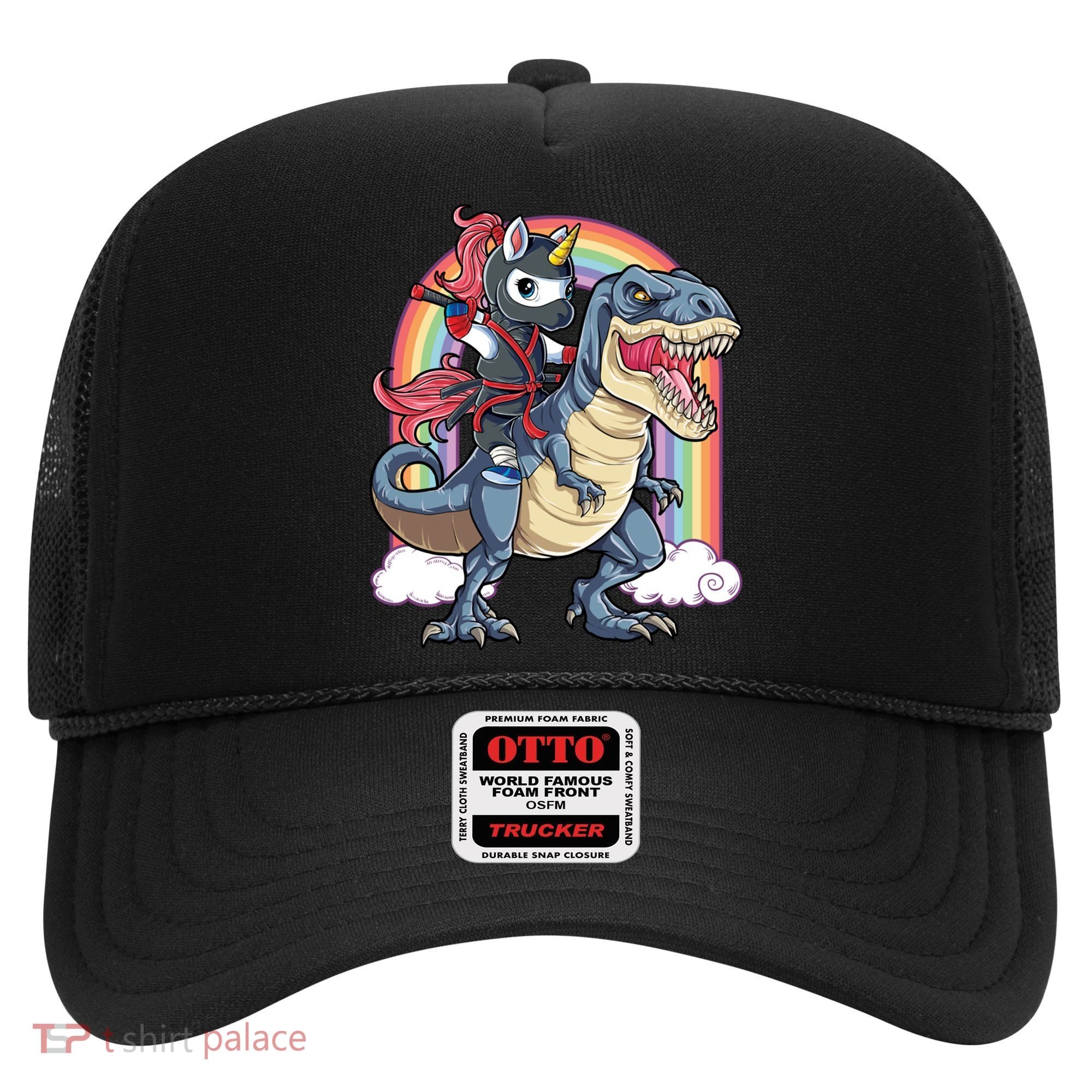 Ninja Unicorn Riding Dinosaur T Rex Funny Rainbow Gift Hat
