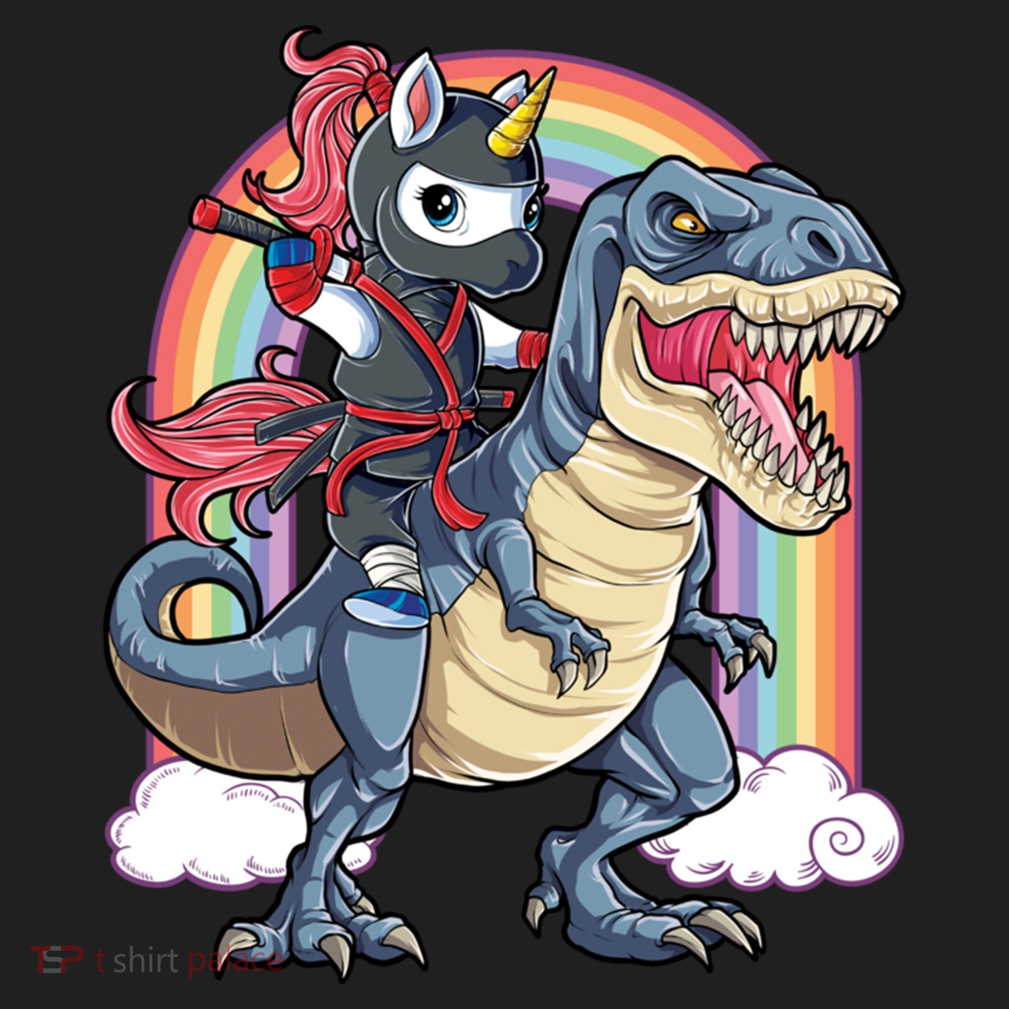 Ninja Unicorn Riding Dinosaur T Rex Funny Rainbow Gift Hat