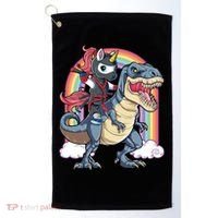 Ninja Unicorn Riding Dinosaur T Rex Funny Rainbow Gift Golf Towel thumb 0