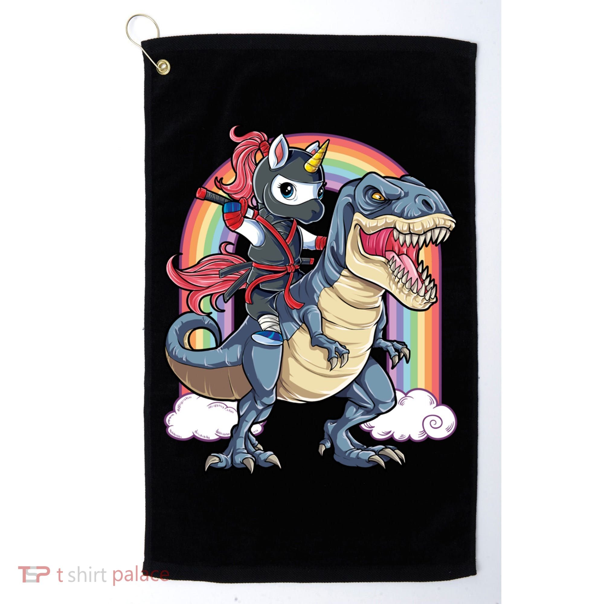 Ninja Unicorn Riding Dinosaur T Rex Funny Rainbow Gift Golf Towel