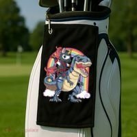 Ninja Unicorn Riding Dinosaur T Rex Funny Rainbow Gift Golf Towel thumb 2